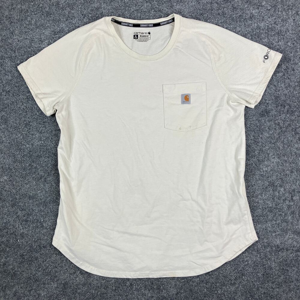 Carhartt Force T-Shirt Boys Size XL 16-18 White Pocket Tee Relaxed Fit Workwear